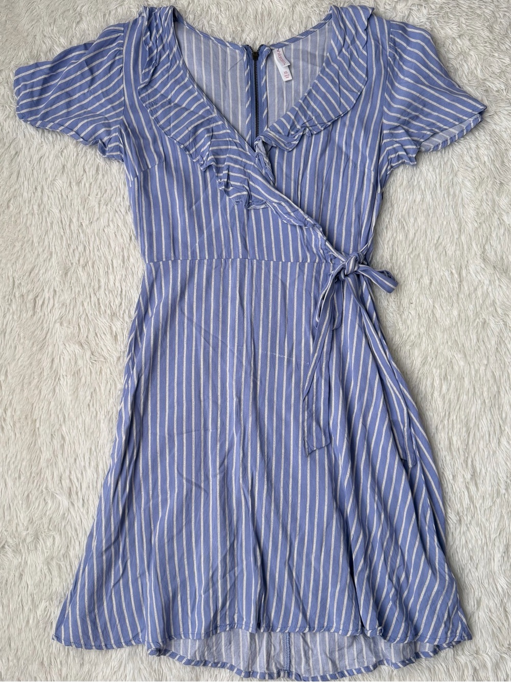 Xhilaration Blue and White Striped Wrap Midi Dress